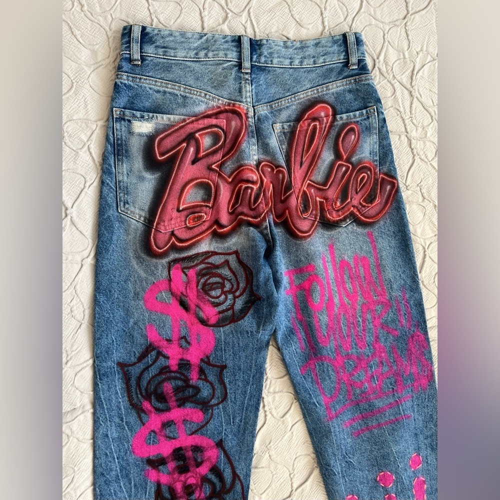 Bershka Jeans Women Barbie Design XS Check Measurements (0676) - Picture 8 of 14